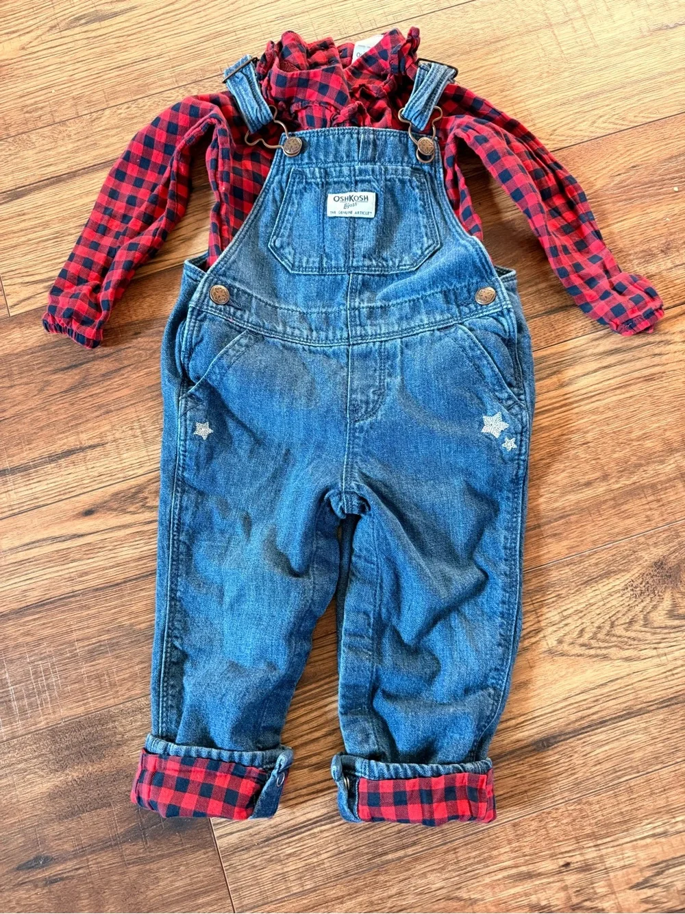 Vintage OshKosh B’gosh Overalls Set 18M Buffalo Plaid 80s 90s